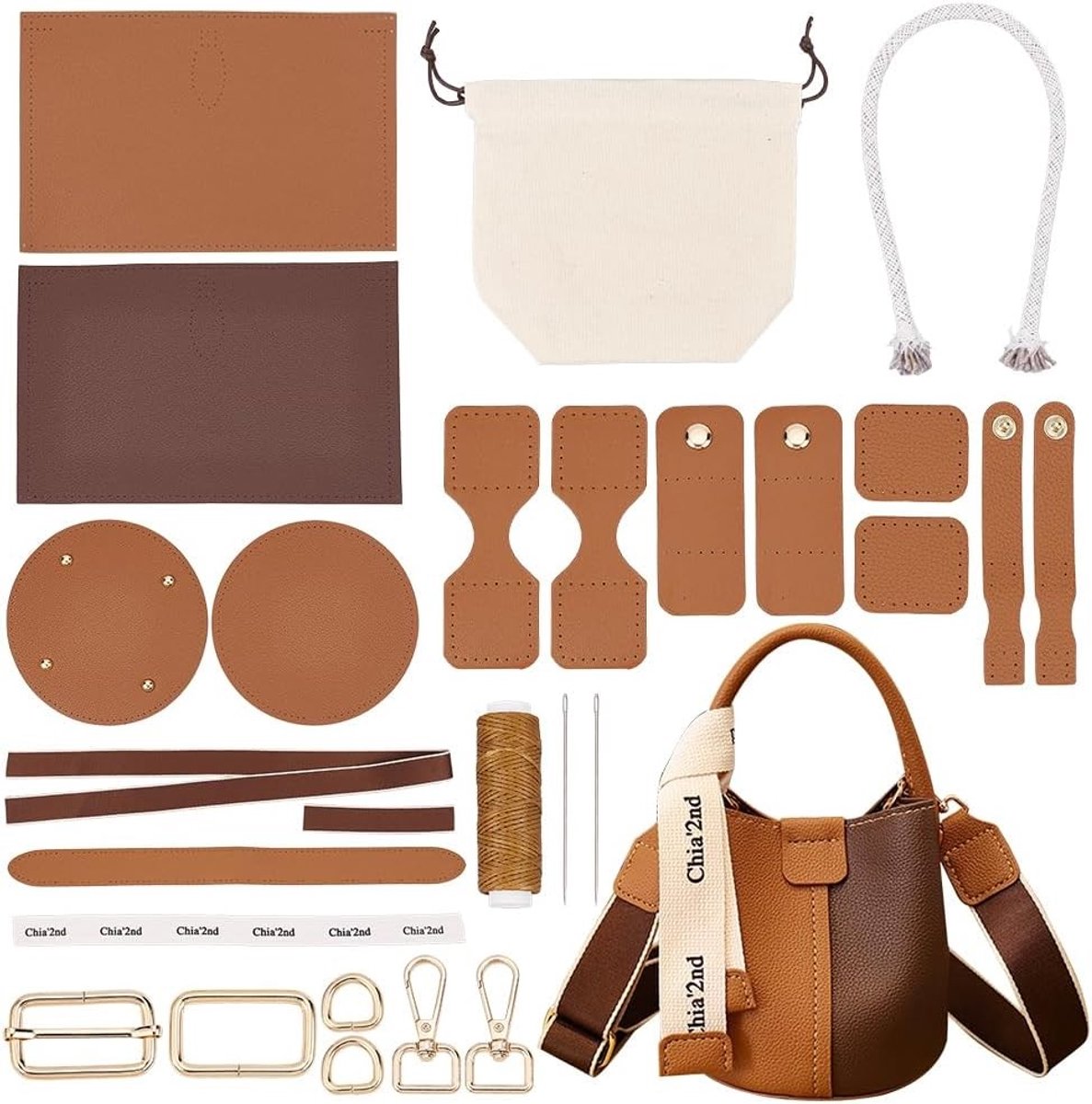 DIY Kit voor Dames - PU Leren Tas Naai Set - Gevoerde Handtas 17 x 17 x 17 cm Bruin - Creatief en Handgemaakt