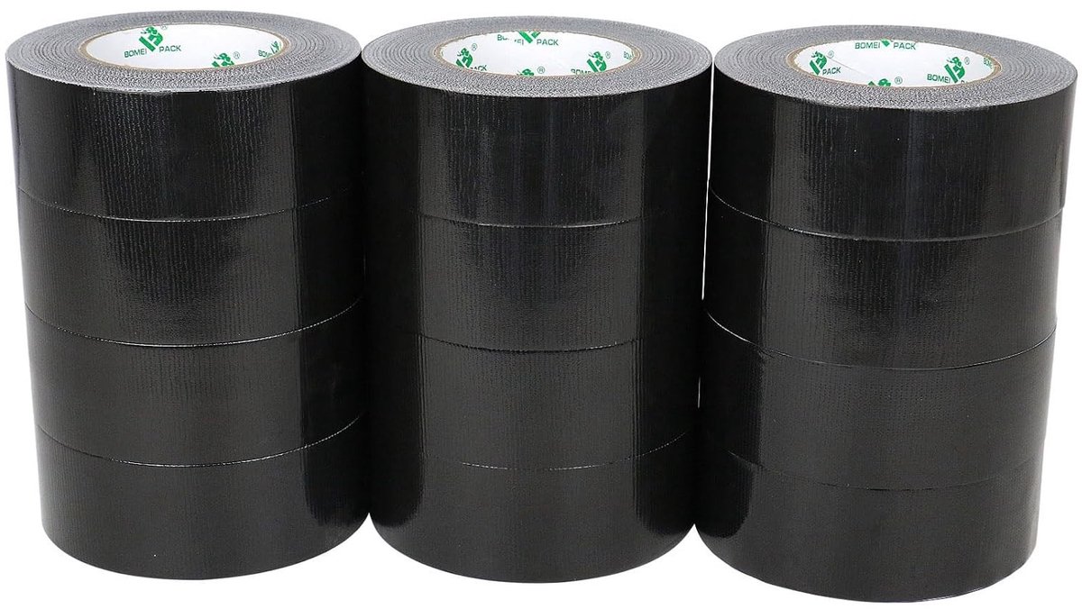 12 Rollen Zwart Textieltape - 50 mm x 50 m, Sterke Plakband - Handafscheurbaar - Versterkt Weefsel - Ideaal voor Reparaties en Klussen