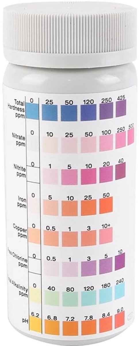 Waterkwaliteitsteststrips 8-in-1 - Nauwkeurige detectie pH, chloor, alkaliteit - 100 stuks - Snelle resultaten binnen 60 seconden - Extra lange houdbaarheid 1 jaar - Teststrips