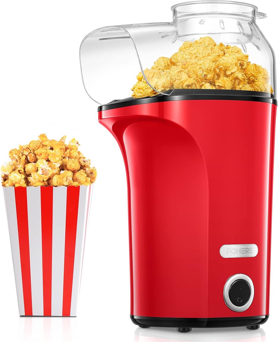 Popcornmachine - 1400 W - 120 g - 4 l - grote capaciteit - hete lucht popcornmaker voor thuis - gezond en olievrij - vetvrij - 2 minuten snel - filmabe - Kerstmis - kinderverjaardag