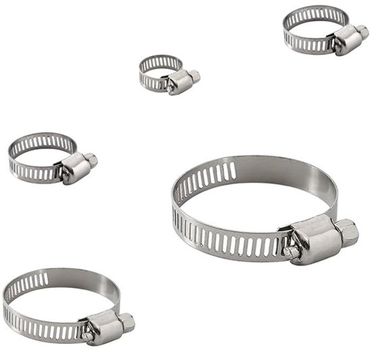 Pijpklemmen 20 Stuks - Slangklemmen RVS - Verstelbaar - Huishoudelijke Beveiligingskabel - Intercooler/Buis - 5 Maten - Slangklem