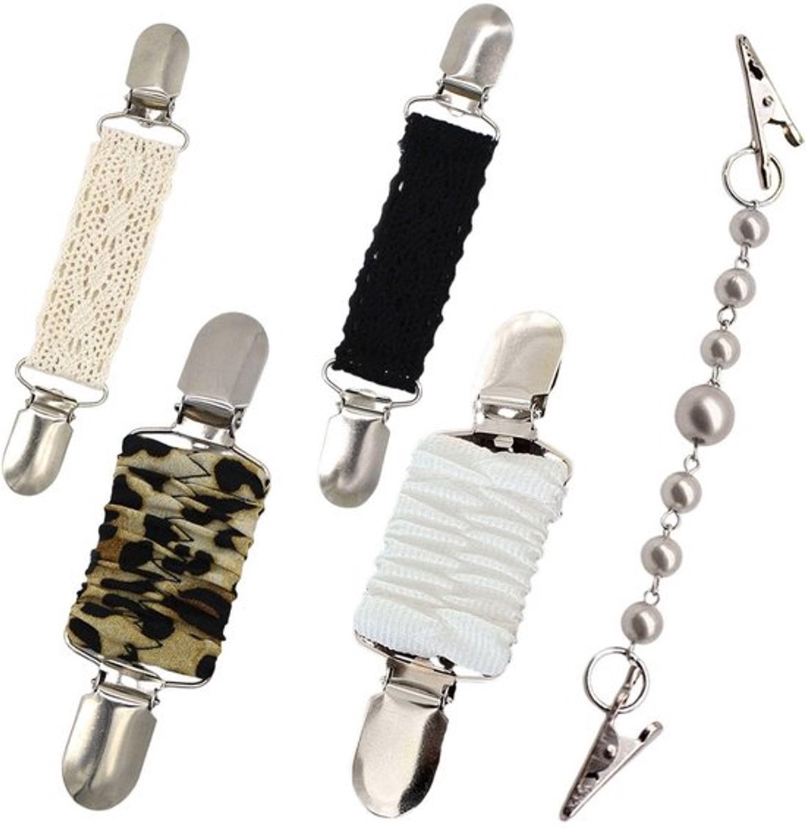 Sjaalhouder Antislip - Kleding Clips - Trui Clips - Parelclip - Elastische Clip - Luipaardpatroon, 4 Stuks - Kledingclip