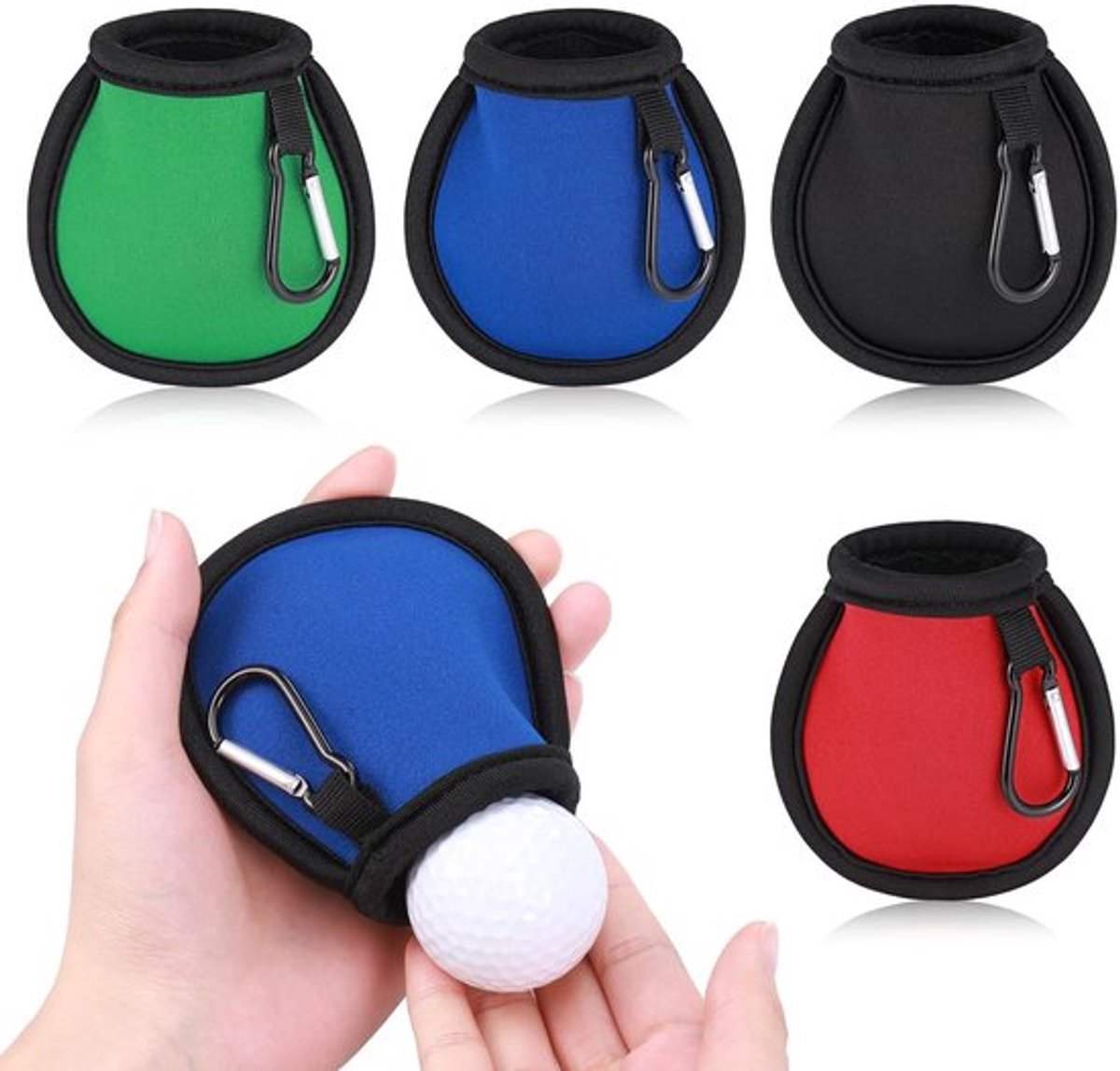 Golfbal Reinigingszak Compact - Waterdichte Tas - Draagbare Golfbal Waszak - 4-delige Set - Microfiber Voering - Inclusief Gespen - Golfbalwaszak