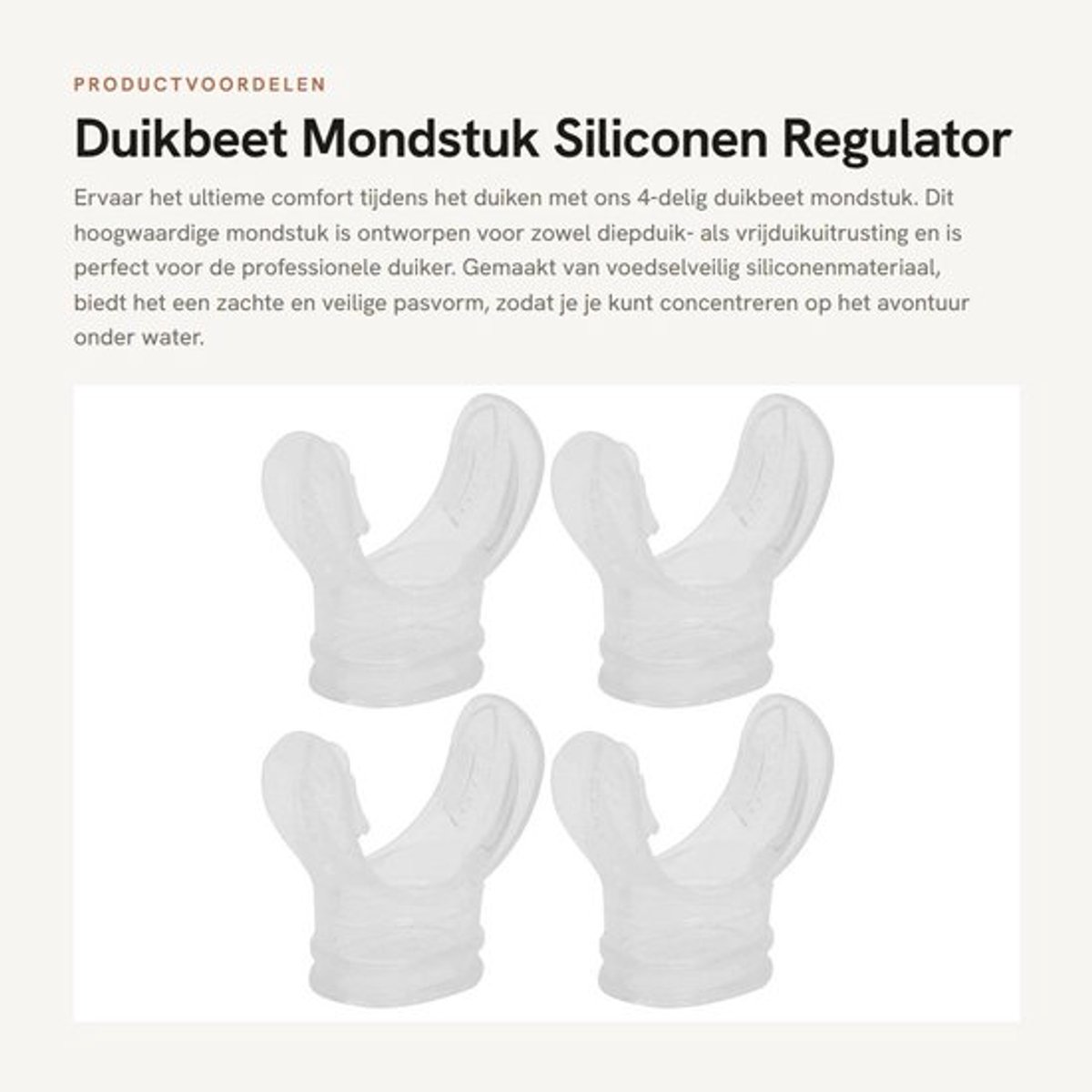 Duikbeet Mondstuk - 4-delig - Siliconen - Comfortabel U-vormig - Geschikt voor Snorkelen - Ademslangen - Voedselveilig Materiaal - Snorkelmondstuk