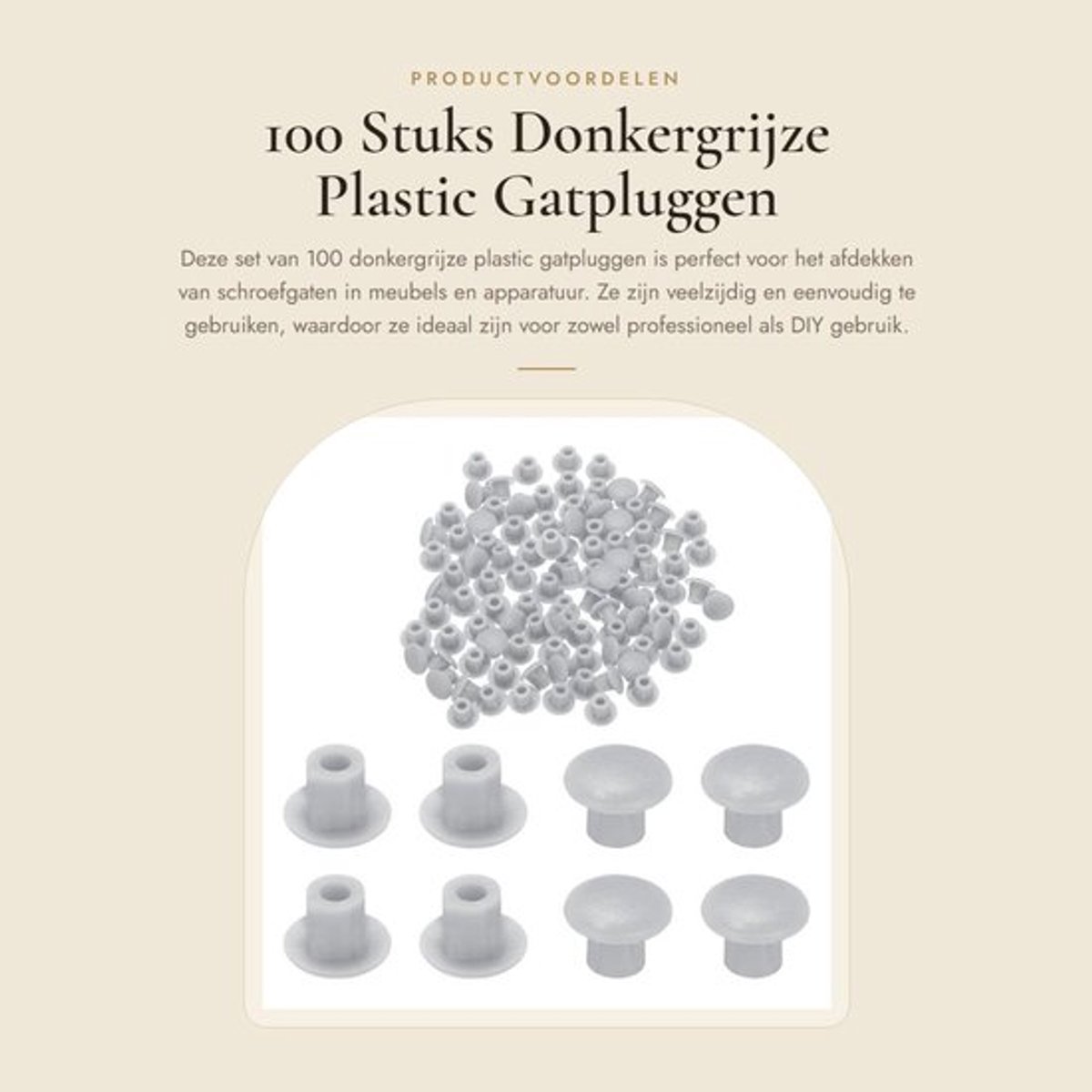 Gatpluggen 100 stuks - Donkergrijze Hoes met Kliksluiting - Ronde Knop - Afdichtpluggen - Waterdichte Pluggen - Geschikt voor Meubelproductie - Afdekkap