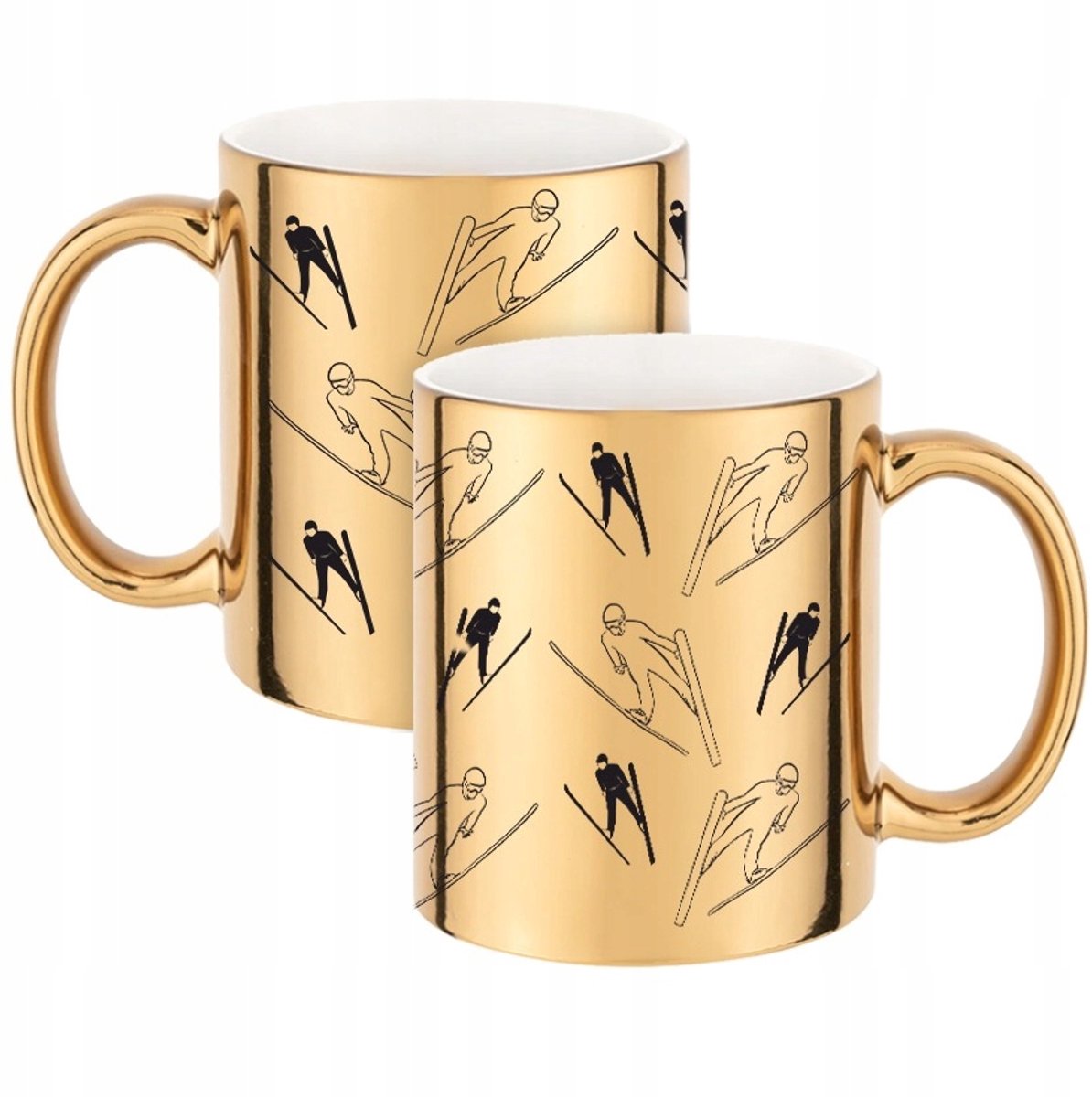 Glinzende Gouden Mok 330ml - Uniek Cadeau voor Skiërs