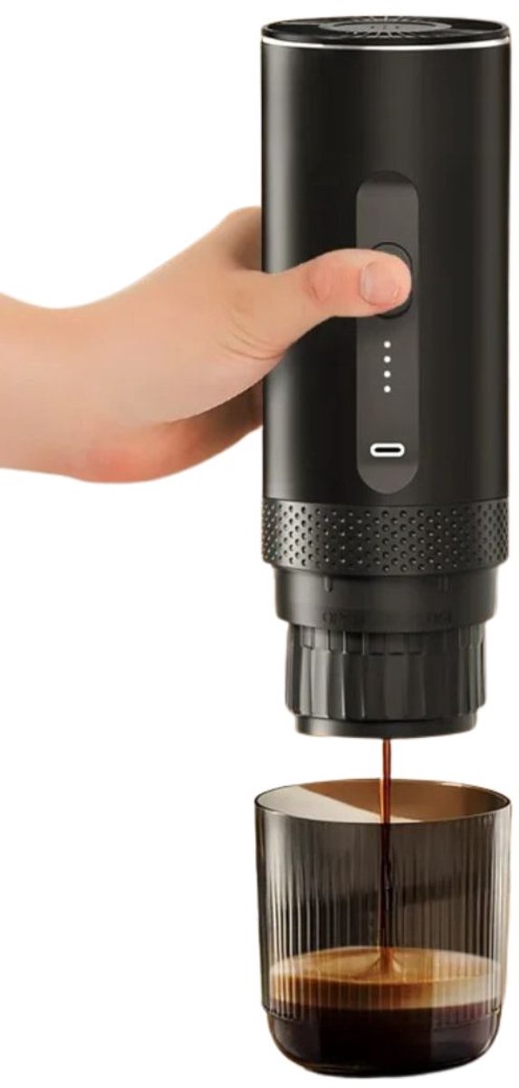G&G draagbare espressomachine - Espresso apparaat - Koffiemachine - Koffiezetapparaat - Cups - Gemalen koffie - Onderweg - Zwart