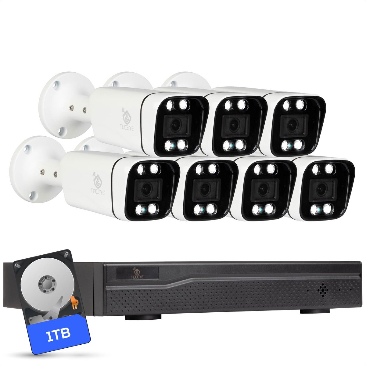 Teceye Compleet Camera Beveiliging Set met 7x POE Camera - 1TB - Beveiligingscamera - Beveiligingscamera binnen - Beveiligingscamera buiten - CCTV Camera systeem - Beveiligingscamera set - Bewakingscamera set