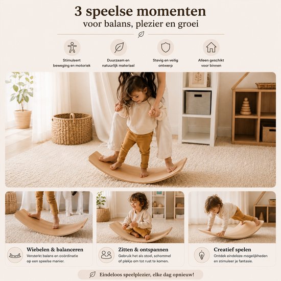 Houten Balance Board - Kinderen - Jongens en Meisjes - Balansspeelgoed - Evenwicht Board - va 1 jaar - Houtkleur van Dantoy — afbeelding 3