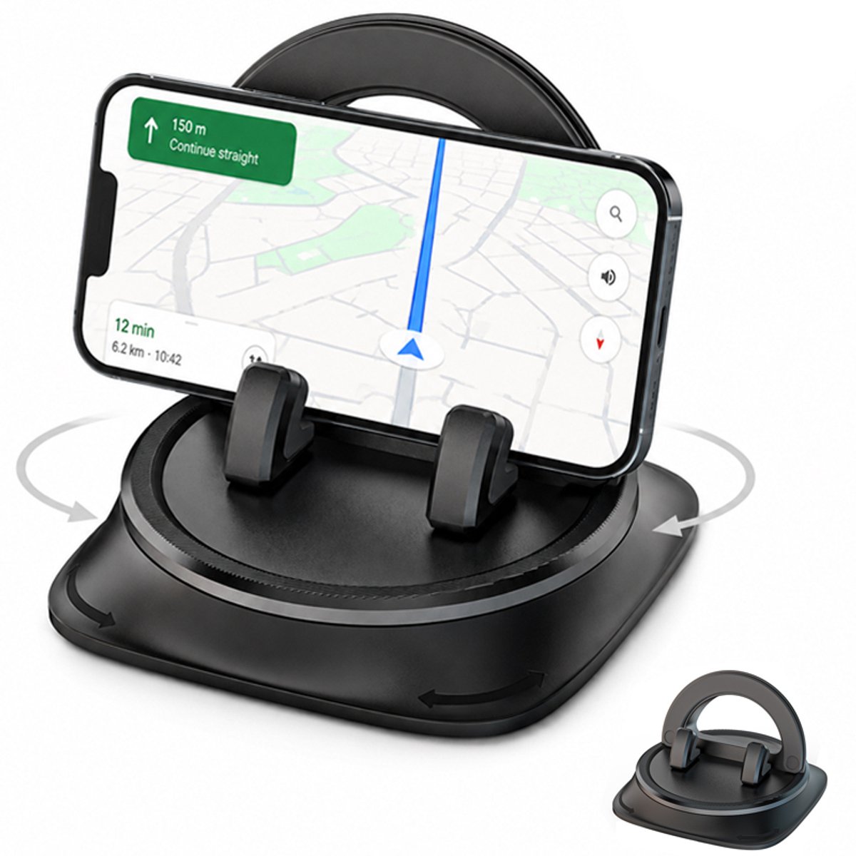 Bobypet - Telefoonhouder auto - Smartphone houder auto - Dashboard houder - 360 graden draaibaar - Anti-slip - Universeel - Voor truck en camper - 10*10*6CM - Zwart