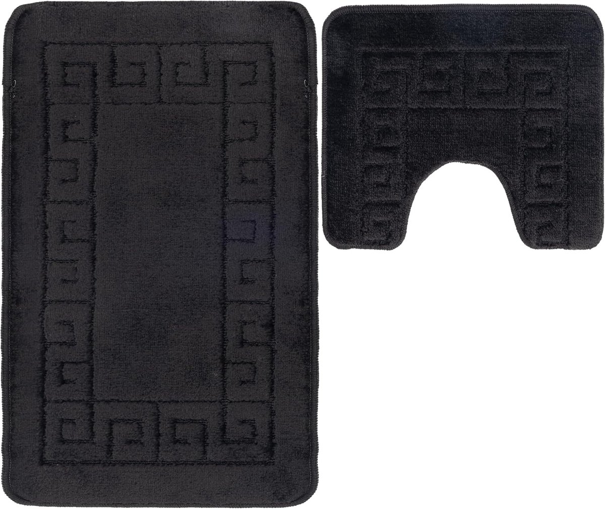Santorini Badkamertapijt - set van 2 - antislip - 50 x 80 cm + 50 x 40 cm - badmat - U-vormige badmat - sneldrogend - badmat - zwart