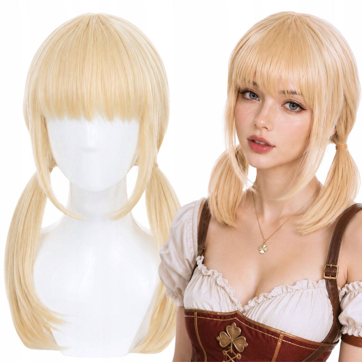 Korte blonde pruik met pony - Cosplay, Anime, Klee-look
