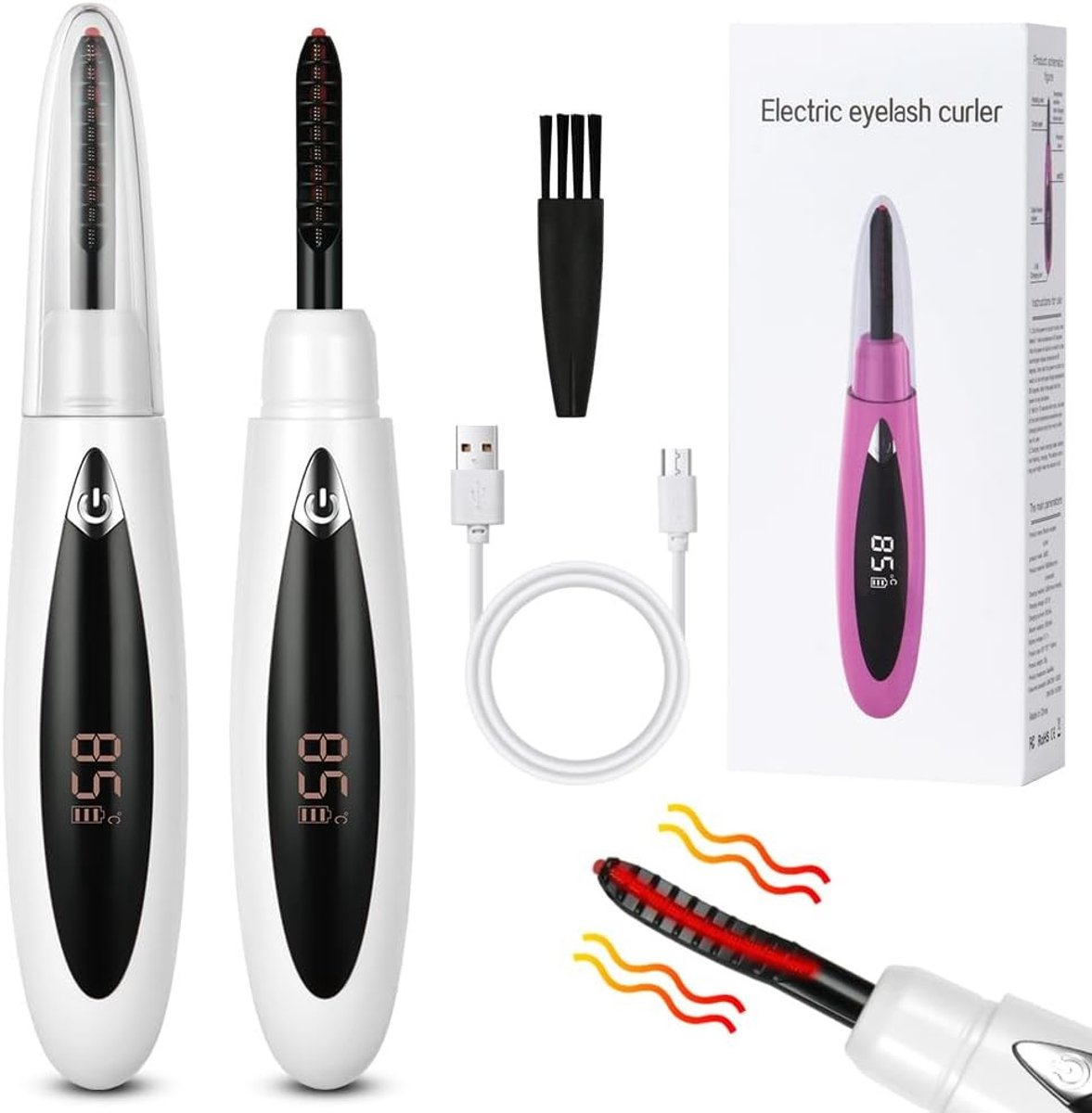 Verwarmde Wimperkruller, Elektrische Oplaadbare Wimperkruller met 3 Temperatuurinstellingen en 24 Uur Langdurige Warmte voor Perfecte Wimpers