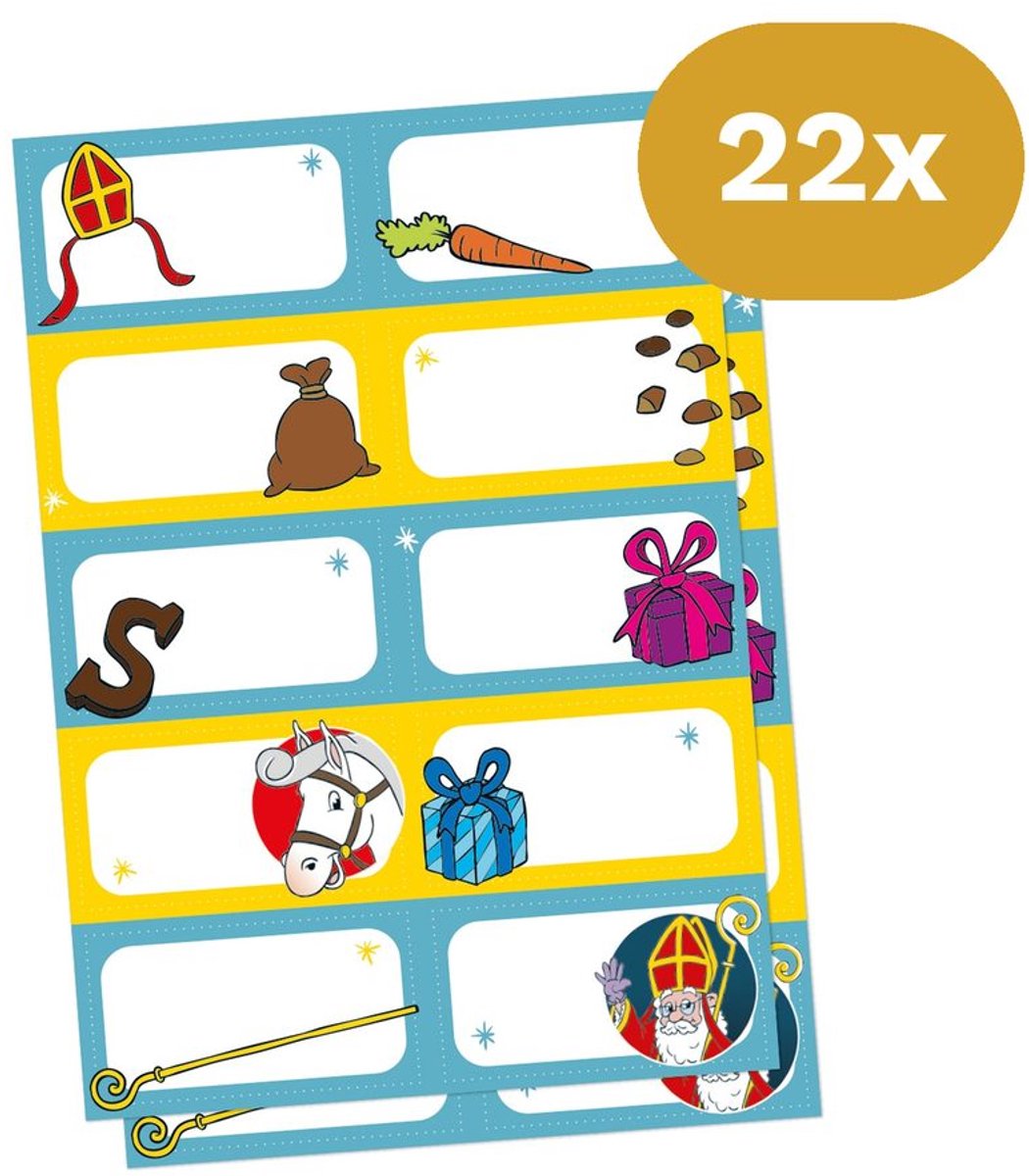 22x Sinterklaas Naamstickers A5 - Traktatie Labels om te Personaliseren - Sint Cadeaulabels
