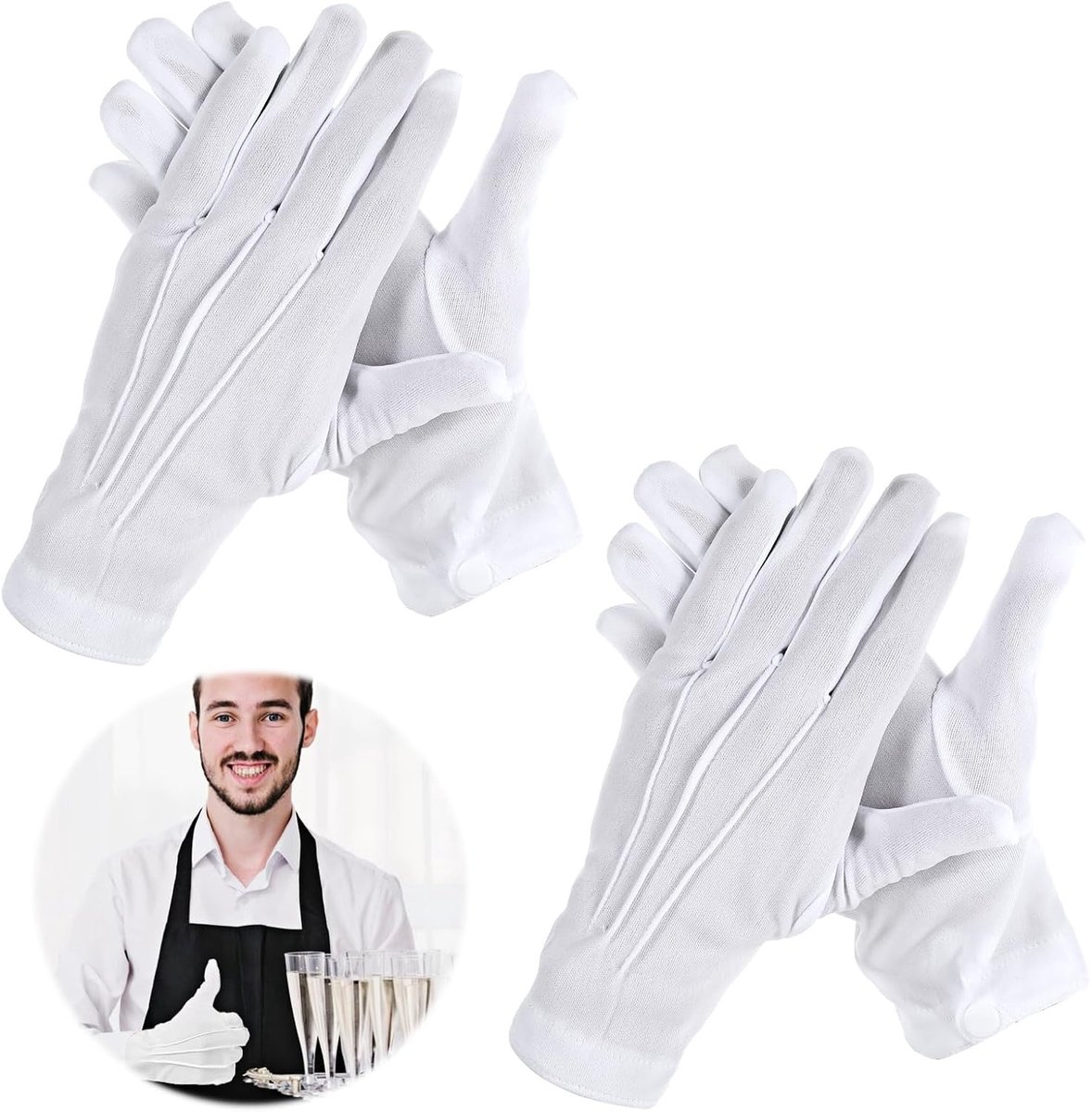 2 Paar Witte Katoenen Handschoenen voor Mannen, Formele Tuxedo Handschoenen voor Cosplay, Feest en Juweleninspectie