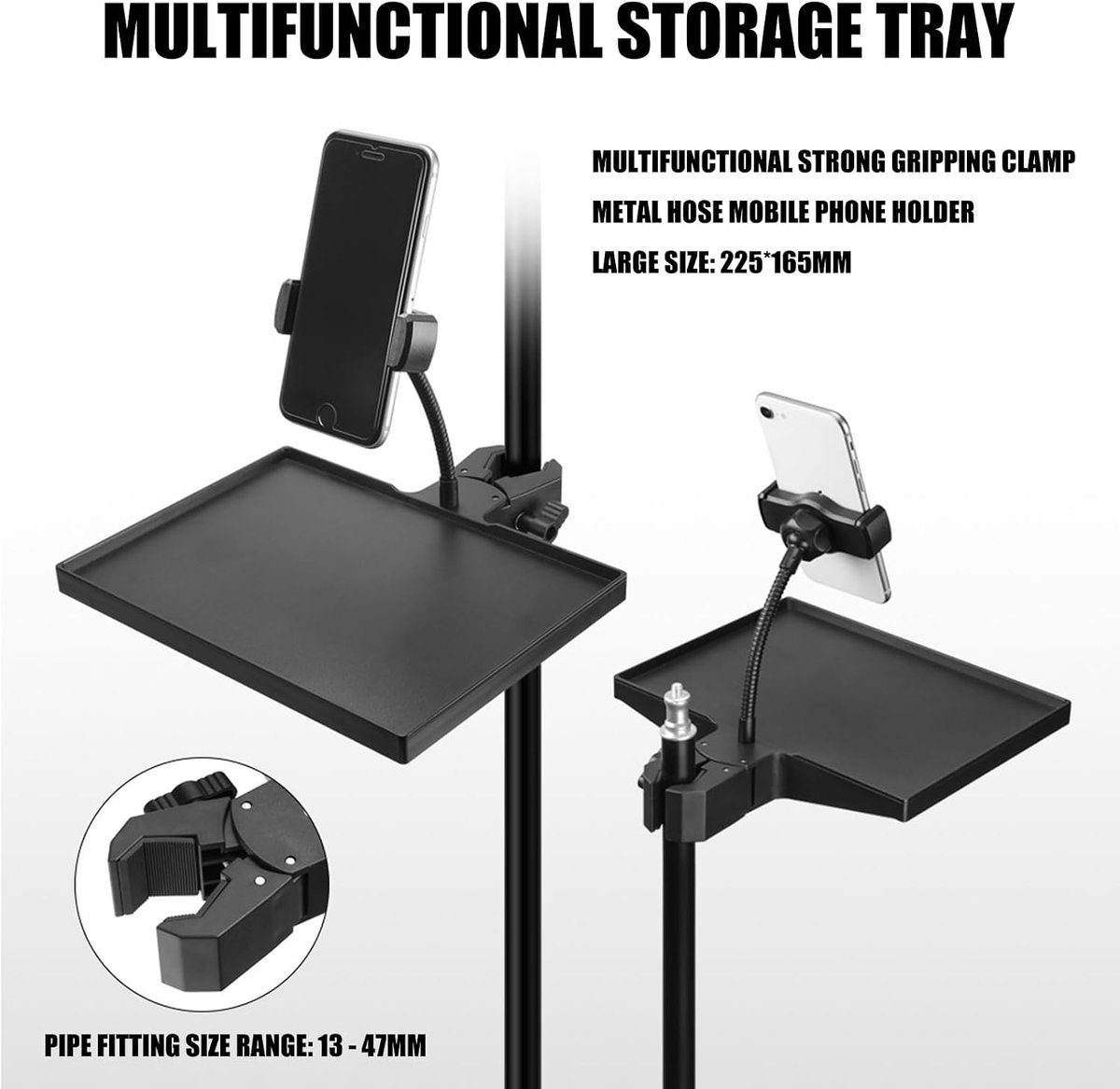 Microfoon Stand Lade - Accessoirehouder - Studio Opnamen - Verstelbare Positionering - 275 x 205 mm - Zwart