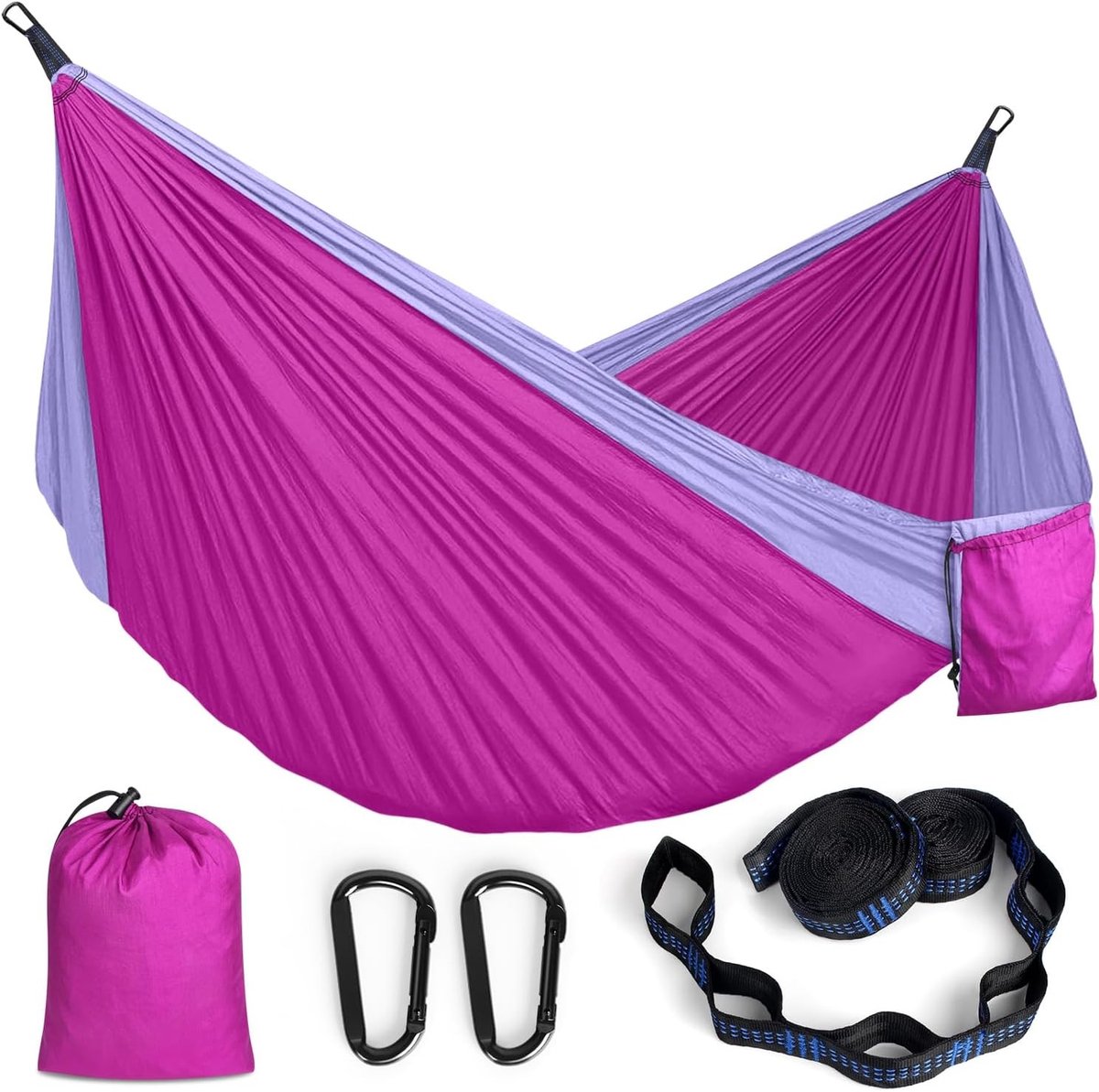Ruimtebesparende Hangmat 295 x 140 cm, Draagvermogen 350 kg, Sneldrogend Parachute Nylon voor Buiten, Reizen, Wandelen en Tuingebruik
