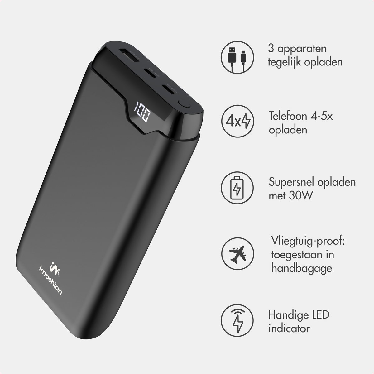imoshion Powerbank 27.000 mAh - 30W Snellader USB C / A - afbeelding 2