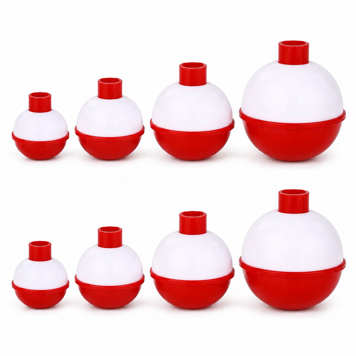 S&D | Dobbers Rood/Wit – 8 Stuks – 4 Maten – Push-Button Floats Visdobbers
