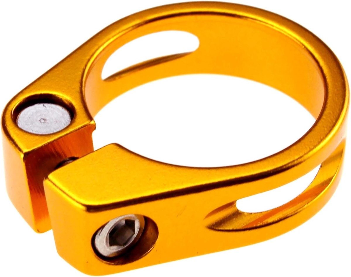Snel te bevestigen zadelpenklem van 34.9 mm voor MTB en racefietsen, aluminium in goudkleurige afwerking