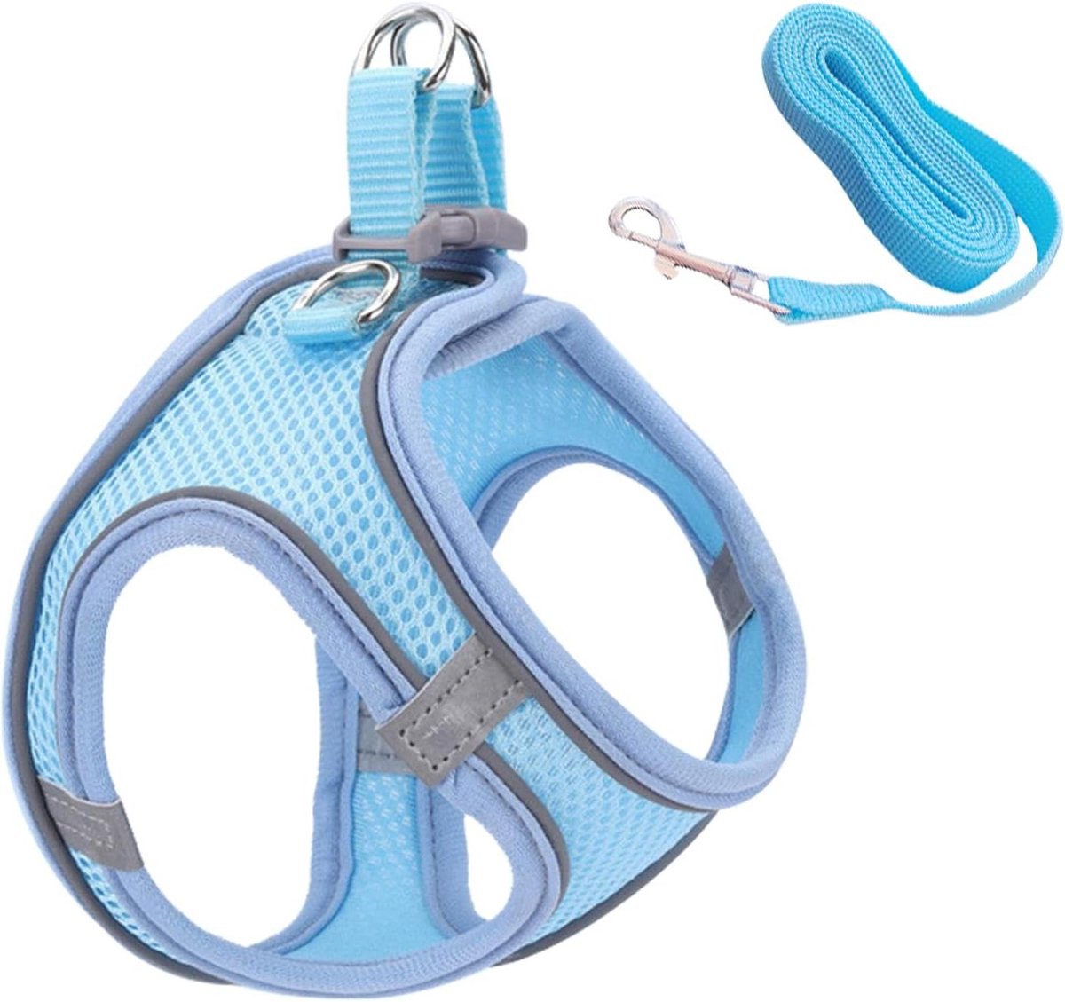 Kattenharnas met Riem - Kat Tuigje Vest - Veilige Wandelingen - Anti-Knei Design - XXS - Blauw