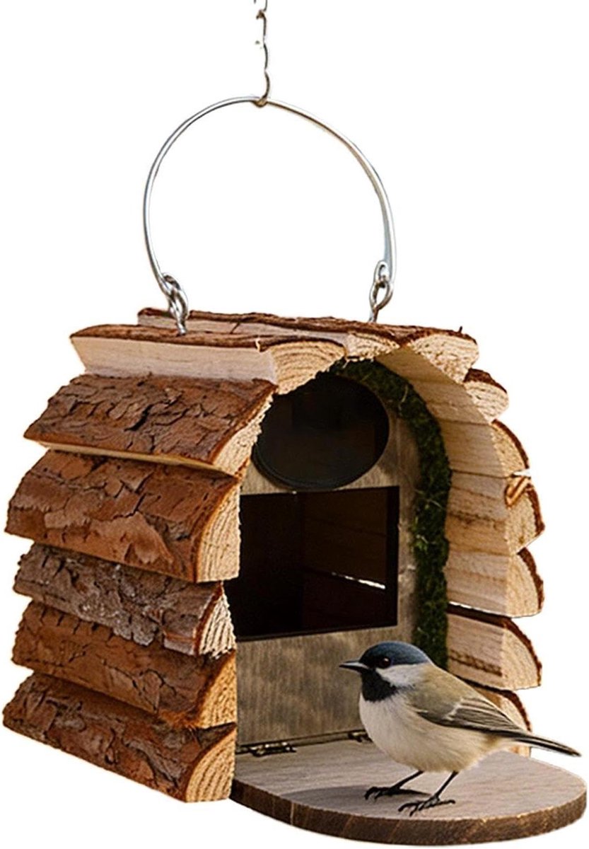 Houten Vogelhuisje - Nestkast Decoratie - Vogelobservatie - Natuurlijke Schors Textuur - 18x15x18 cm - Niet gespecificeerd