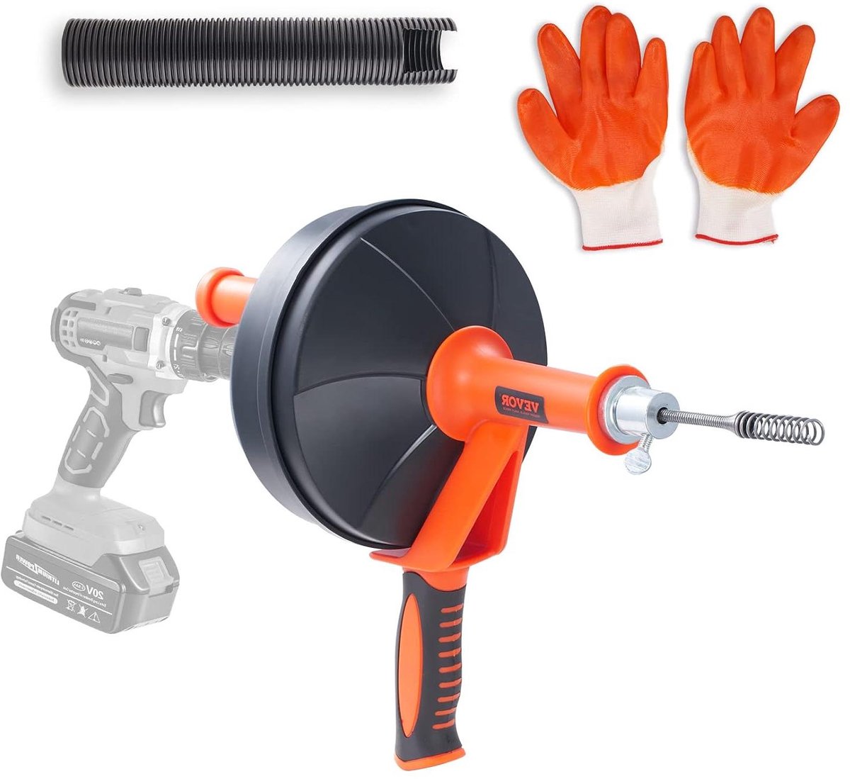 Afvoerontstopper - Rioolveer Ontstoppingsveer - Verstoppingen Verwijderen - Met Boormachine Adapter - 762 cm - Grijs