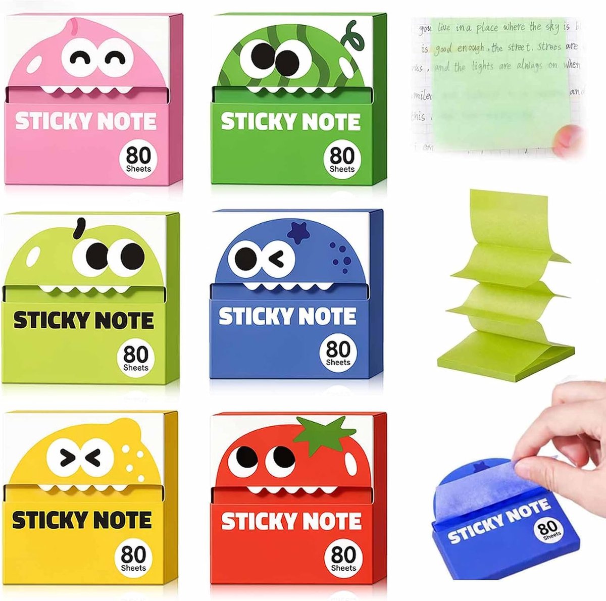 Ryoudavell - Sticky notes transparant - pop-up memoblaadjes - monster notitieblok - kantoor schrijfwaren - herbruikbare plaknotities