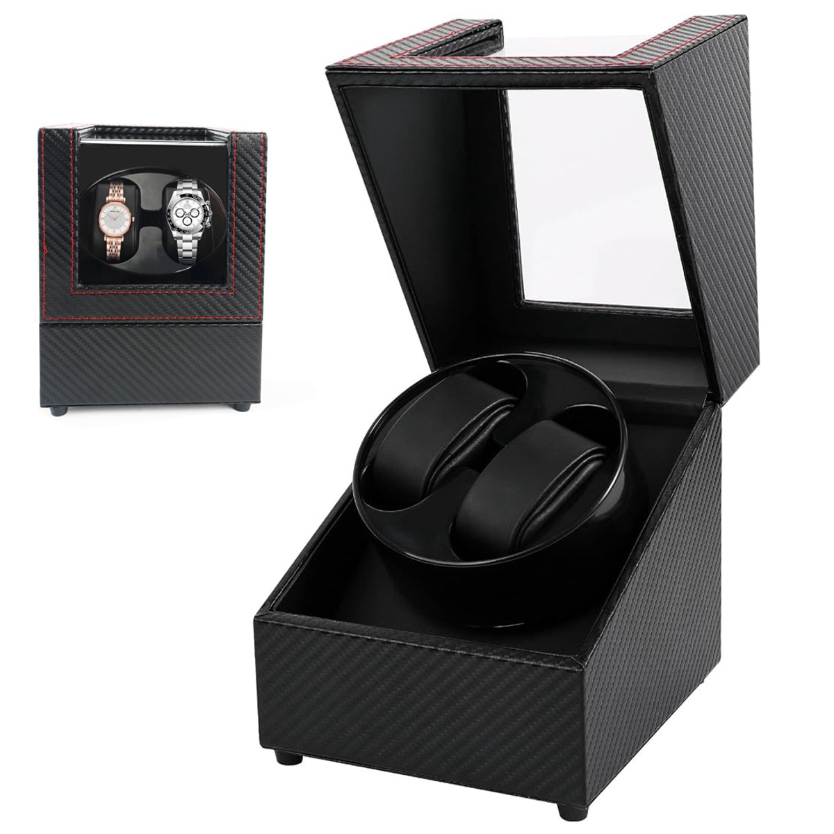 Dubbele Watchwinderbox - Automatische Horlogeopwinder Rotatie Opbergdoos - Horlogewinder - Stille Motor Dubbele Rotatiemodus