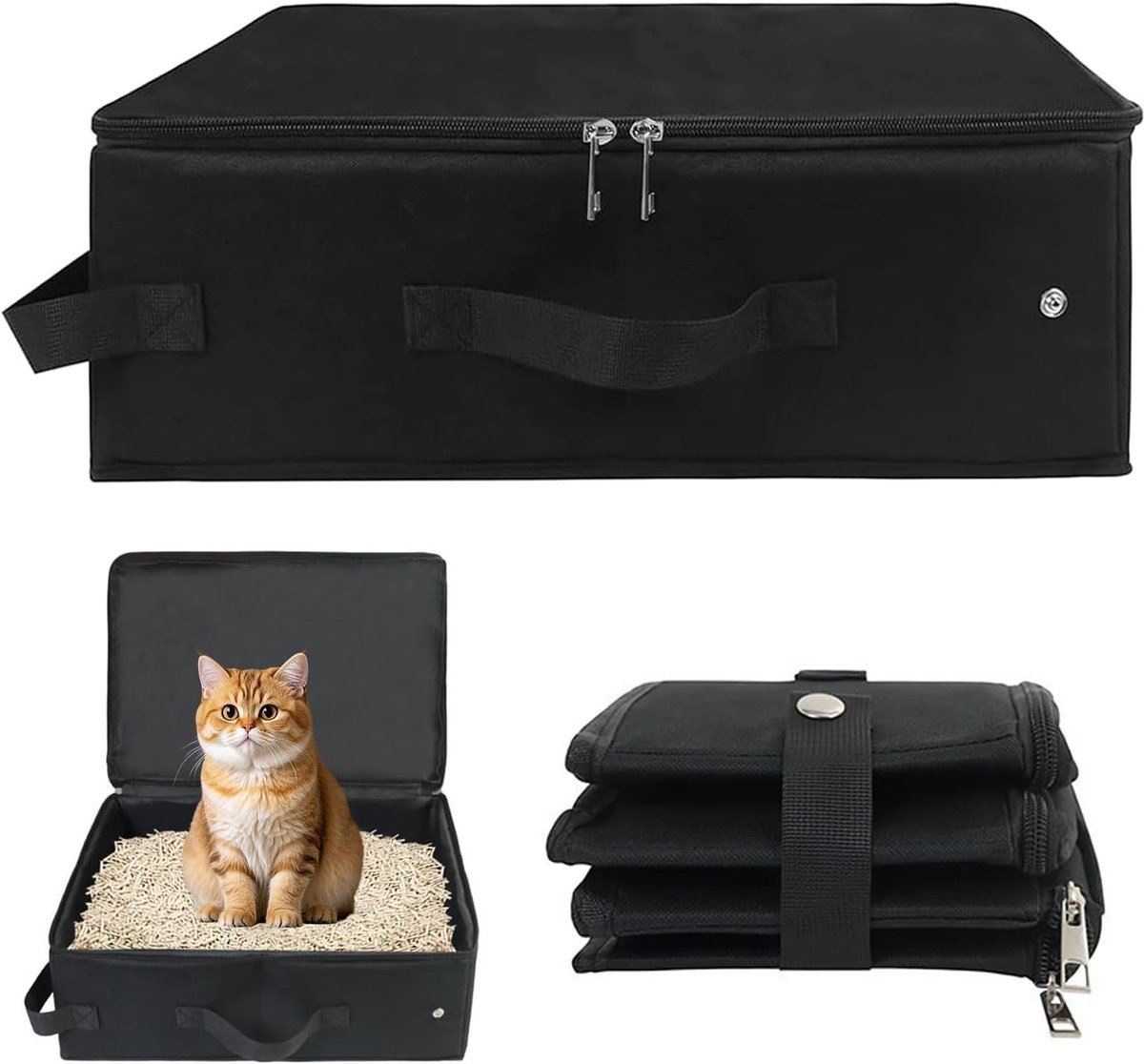 Opvouwbaar kattenbak - Waterdichte kattenbak - Reiskattenbak kattenbak - Makkelijk mee te nemen voor onderweg - Voor kamperen binnen en buiten - 40 x 30 x 14 cm - Zwart