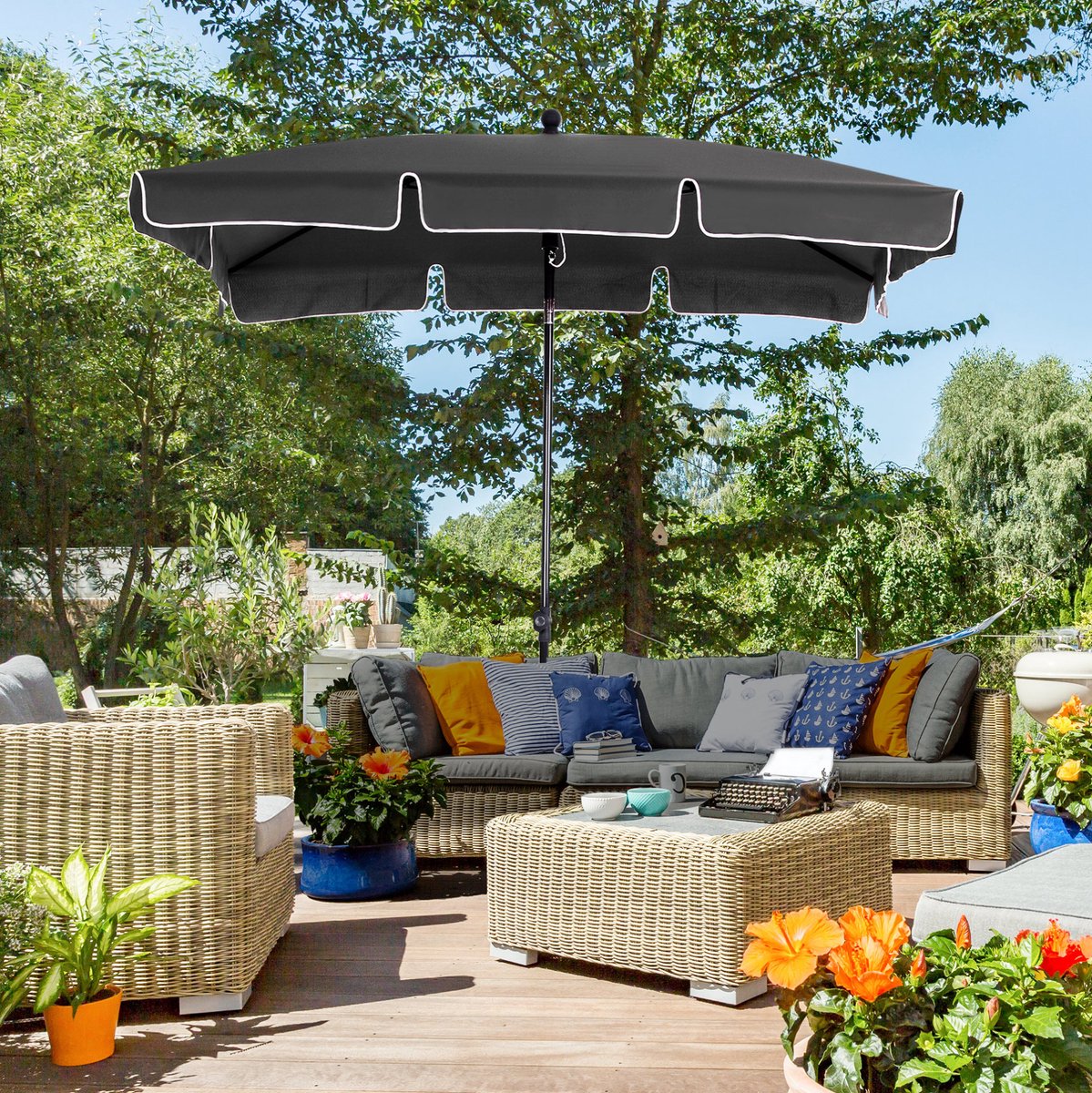 COVREO Stokparasol 198x130x245 cm grijs aluminium, kantelbaar voor tuin en strand