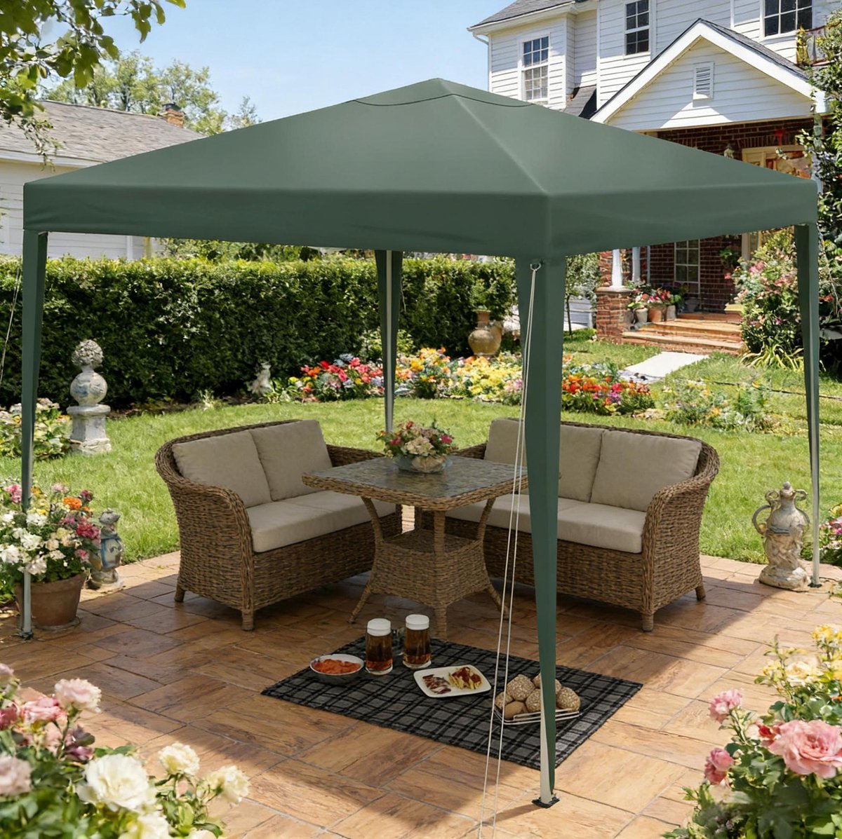 COVREO Partytent 300x300 cm groen, Oxford stof, opvouwbaar en verstelbaar