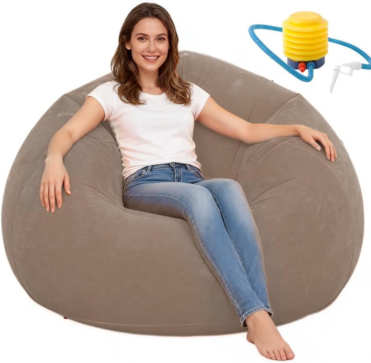 Opblaasbare zitzak - opblaasbare stoel - bank met luchtpomp - gaming-zitzak om te gamen - Bean Bag Chair voor volwassenen en kinderen - voor woonkamer - kinderkamer - binnen en buiten - koffiebruin