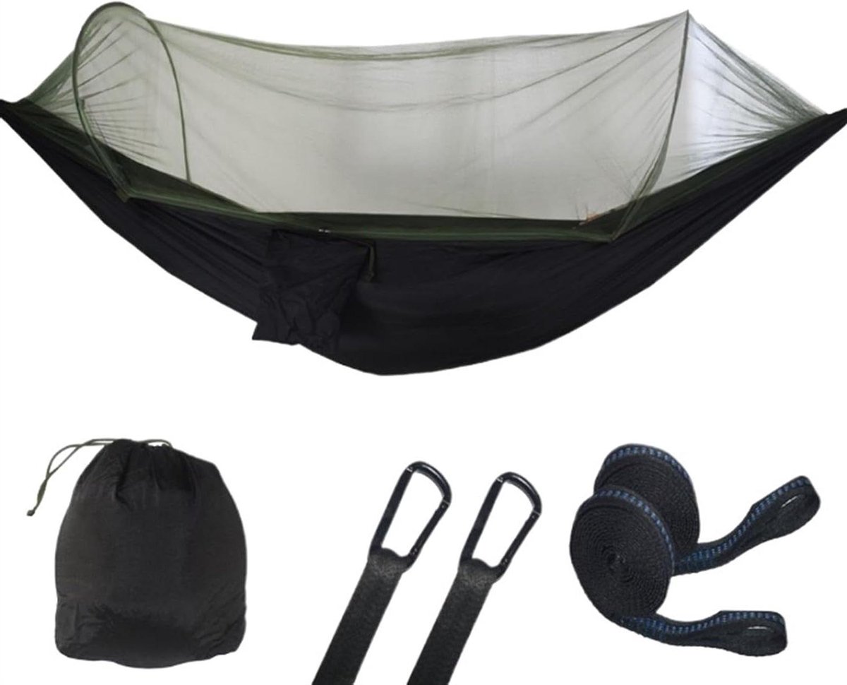 Kampeerhangmat Met Klamboe - Dubbele Hangmat - Buiten Ontspannen - Ademend En Huidvriendelijk - 290x140 Cm - Groen