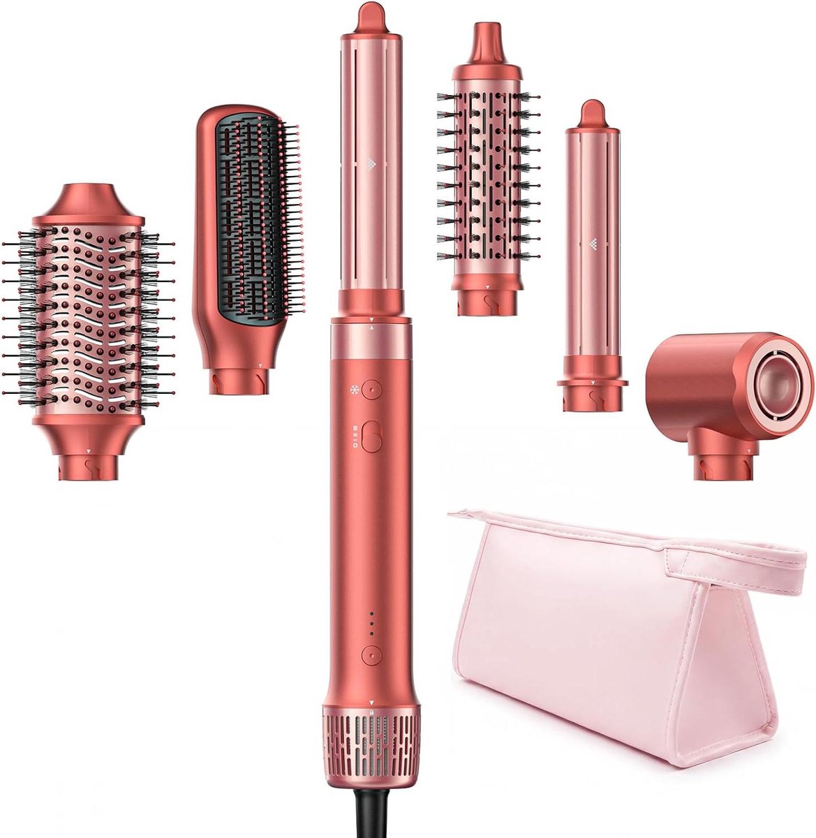Haarstyler Opzetstukken - Föhnborstel Set - Haar Styling - 6-in-1 Multifunctioneel - 35.56 x 15.24 x 10.16 cm - Zwart