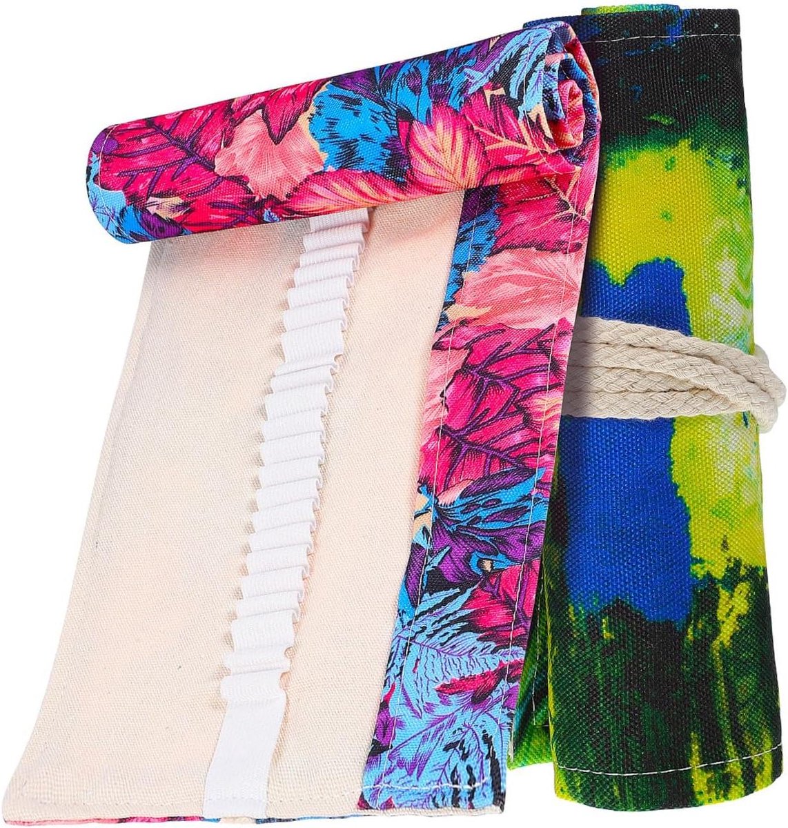 Canvas Pennenrol Etui - Potloodtas Oprolbaar - Kunst Benodigdheden Opbergen - Meerdere Elastische Banden - 55 x 19.5 cm