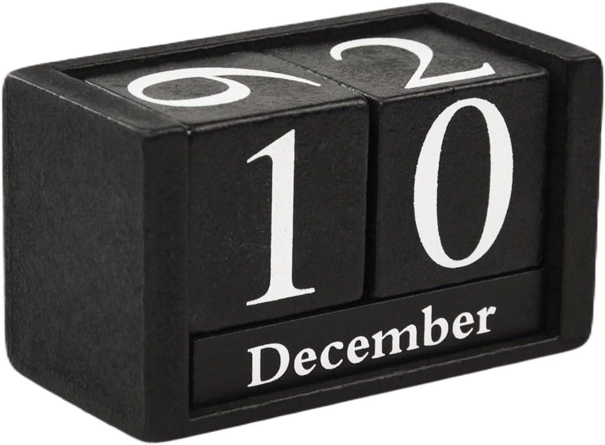 Vintage Houten Bureau Kalender, Handmatige Perpetuele Tafelkalender met Zwarte Blokken, Maand- en Datumweergave voor Kantoor- en Woondecoratie (9.5x4.5x5cm) - Perfect voor Organisatie en Planning
