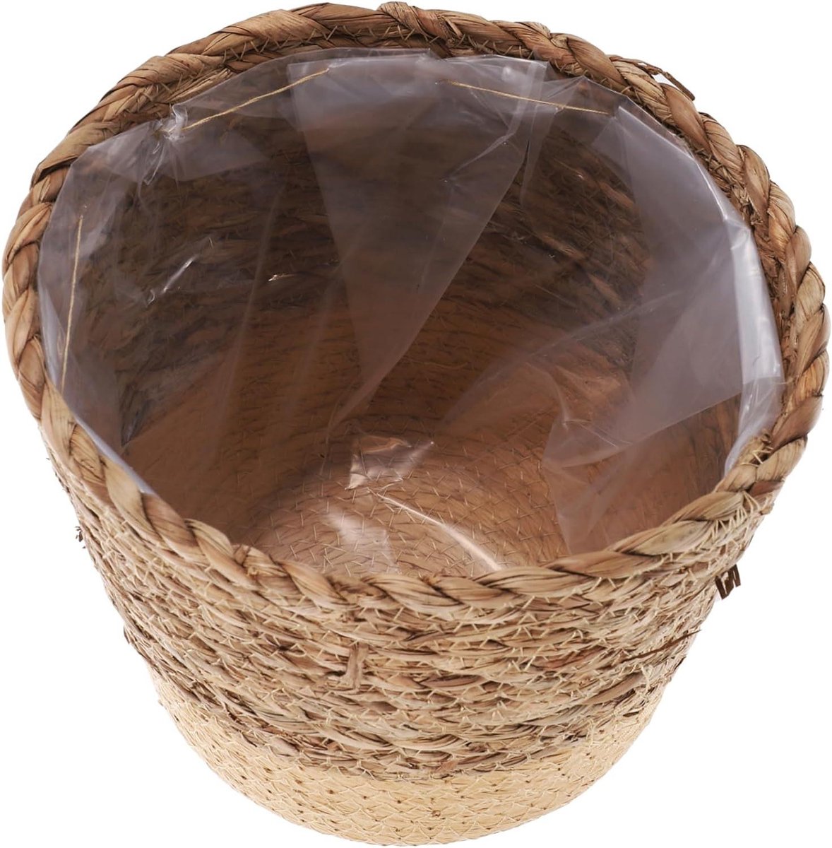 Plantenmand Zeegras - Geweven Opbergmand - Planten Binnen Huis - Handgeweven Textuur - 17.5X17.5X14CM - Natuurlijk