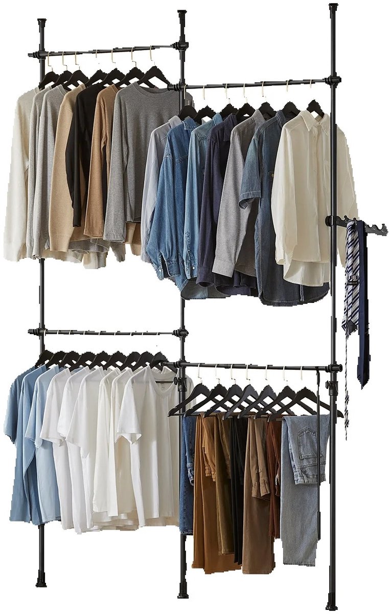 Nyoz telescopisch kledingkastsysteem - Kledingrek - Kledingstang - Kleding Organizer - Zwart - 4 kledingstangen - Verstelbaar