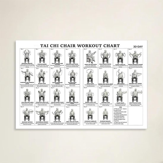 Tai Chi Stoel Workout Poster - Zittende Oefeningen Kaart - Thuis Fitness - Groot Lettertype - 30 x 45 cm — afbeelding 3