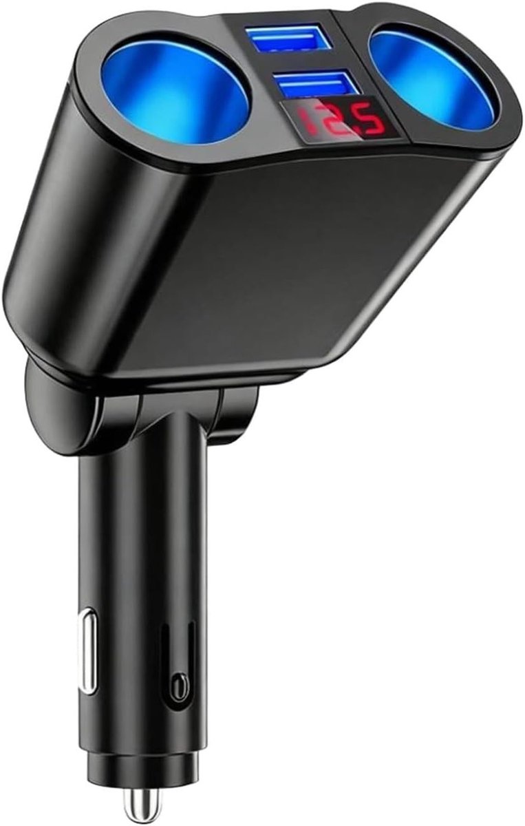 Sigarettenaansteker-adapter voor auto - Zwart - 12 V-24 V - Met Dubbele USB-poort en 2 Stopcontacten - Voor Mobiele Apparaten en Auto-accessoires