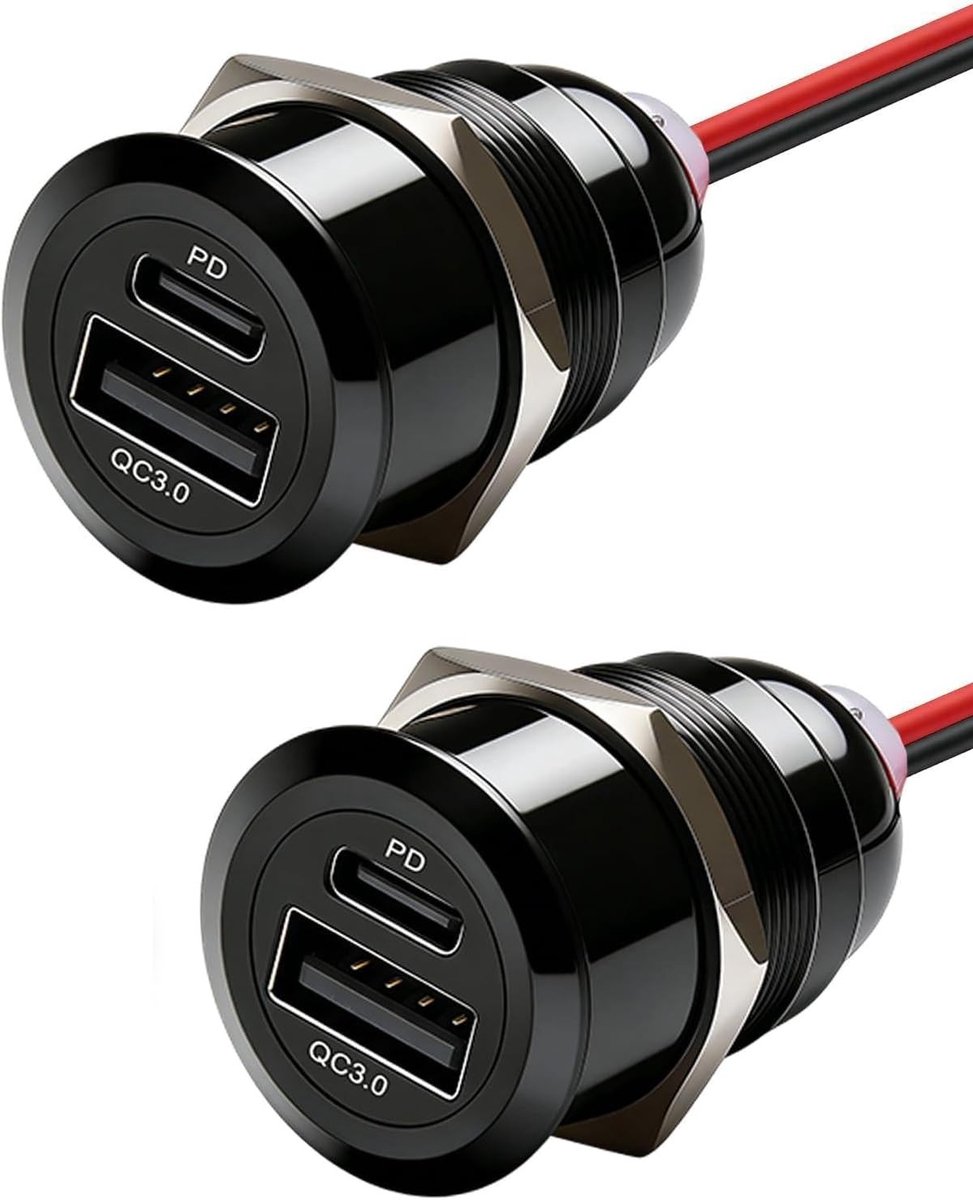 USB Autolader - Aluminium - 12V - Snel Opladen tot 36W - Voor Voertuigen en Campers