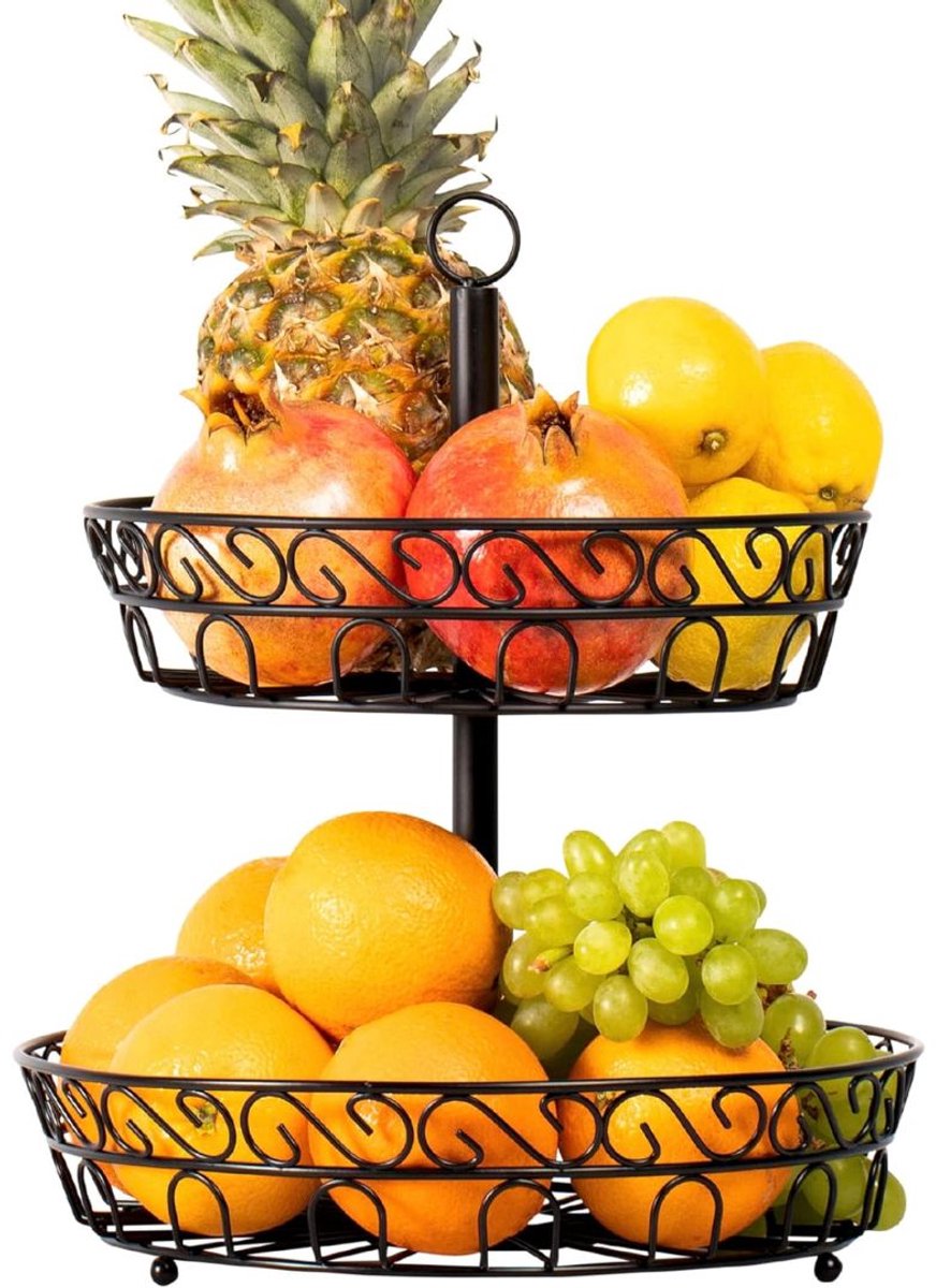 KIRA® Fruitschaal - Etagere 3 Laags - Fruitmand - Fruitschaal Etagere - Fruit Etagere - Zwart - 36cm x 36cm x 30cm