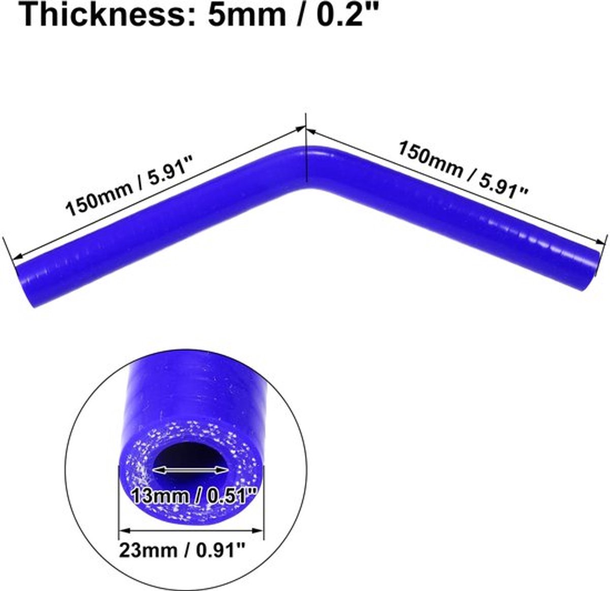Koppelstuk Universeel 45 Graden - Silicone Slang - Binnendiameter 13mm - Buitendiameter 23mm - Lengte 150mm - Schokbestendig - Siliconenslang