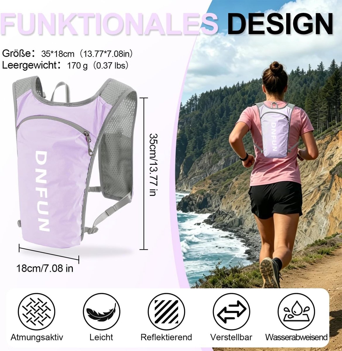 Hardloopvest - Paars - Verstelbaar - Met Drinkflessen van 500 ml - Voor Dames en Heren