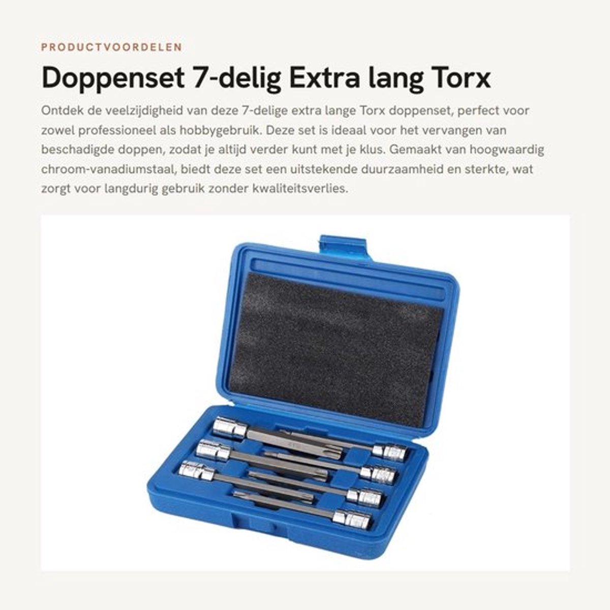 Doppenset 7-delig Extra Lang - Torx 3/8'' - Chroom-Vanadiumstaal - Handige Opslag - Vervanging voor Kapotte Doppen - Duurzaam - Torx Bit Set