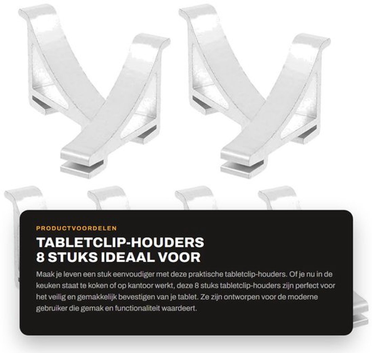 Tabletclip-houders - 8 stuks - Ideaal voor keuken en kantoor - Aluminium - Makkelijk bevestigbaar - Geschikt voor tabletclips - Compact f...