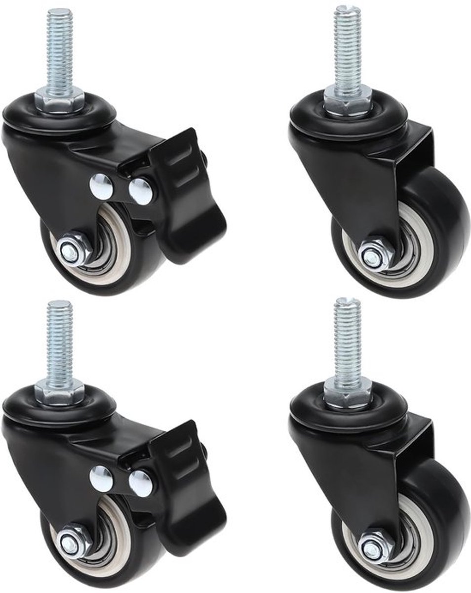 Remwielen Universele Heavy Duty - Zwenkwielen - Meubelwielen M8 - Zwart - 30 kg Belastbaar - Eenvoudig te Installeren