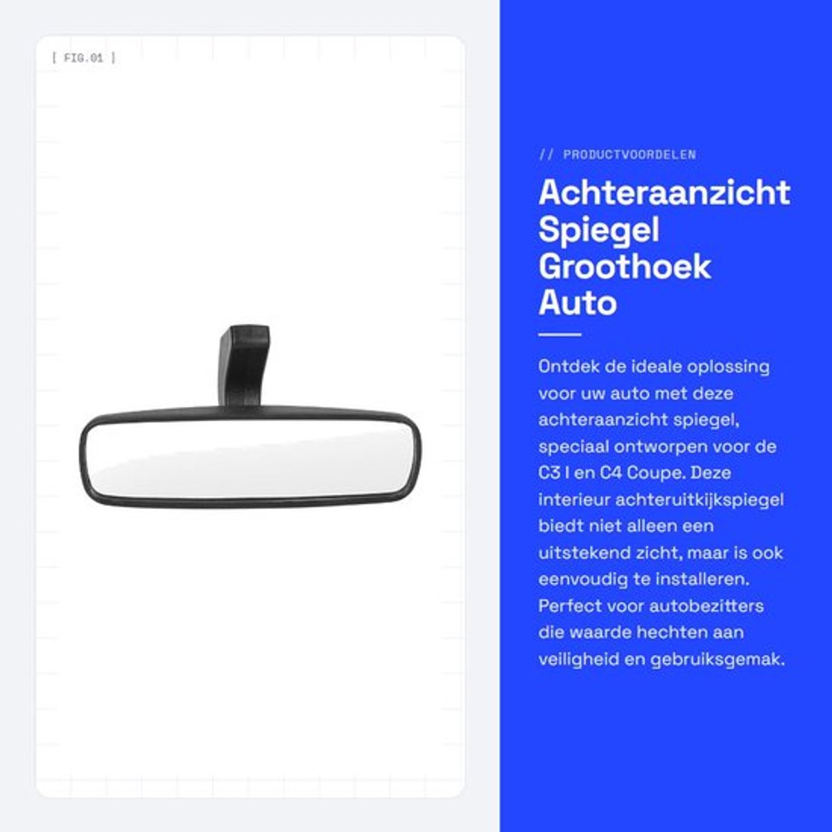Binnenspiegel Groothoek - Interieur Achteraanzichtspiegel - Vervanging C3/C4 - Plastic/Glas - Eenvoudig te Installeren - OE #8148Y7 - Achteruitkijkspiegel