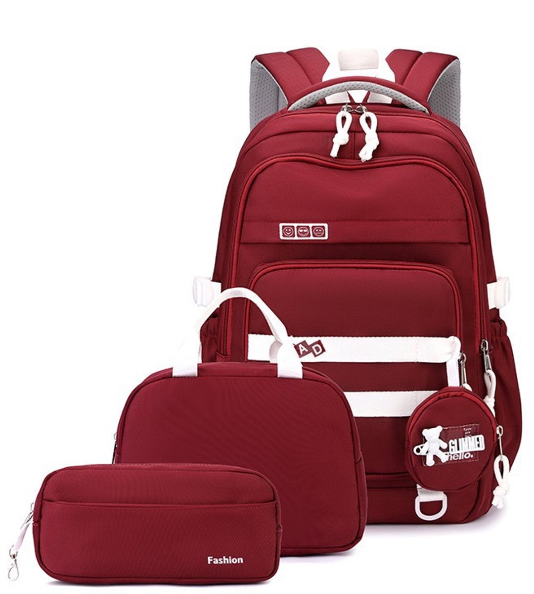 4-in-1 rugzakset voor meisjes – schattige lichte schoolrugzak voor tienermeisjes – waterdichte boekentas met lunchbox, etui en mini-portemonnee – voor basisschool- en middelbare scholieren – reisrugzak(Rood)